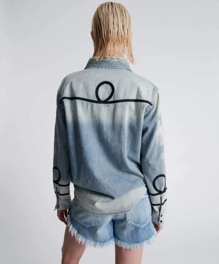 WOLFGANG EMBROIDERED WESTERN SHIRT Women One Teaspoon Denim Shirts WOLFGANG EMBROIDERED WESTERN SHIRT Women One Teaspoon Denim Shirts