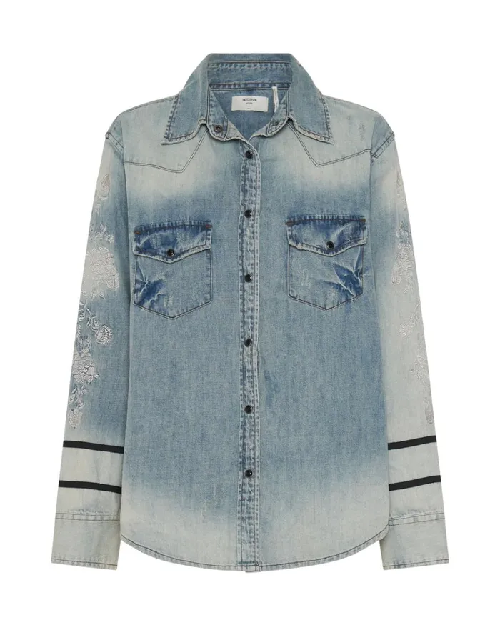 WOLFGANG EMBROIDERED WESTERN SHIRT Women One Teaspoon Denim Shirts WOLFGANG EMBROIDERED WESTERN SHIRT Women One Teaspoon Denim Shirts
