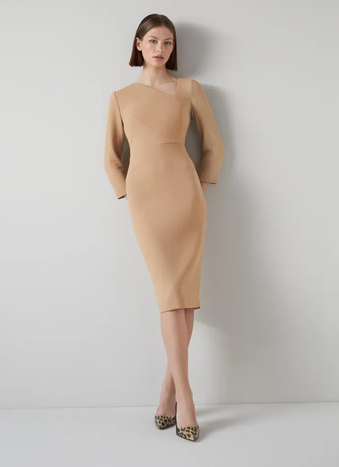 Women Alexis Caramel Wool Crepe Shift Dress Natural LKBennett Dresses