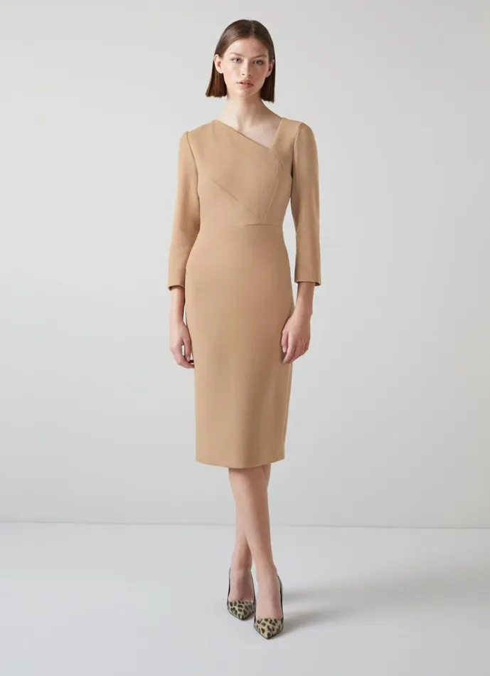 Women Alexis Caramel Wool Crepe Shift Dress Natural LKBennett Dresses