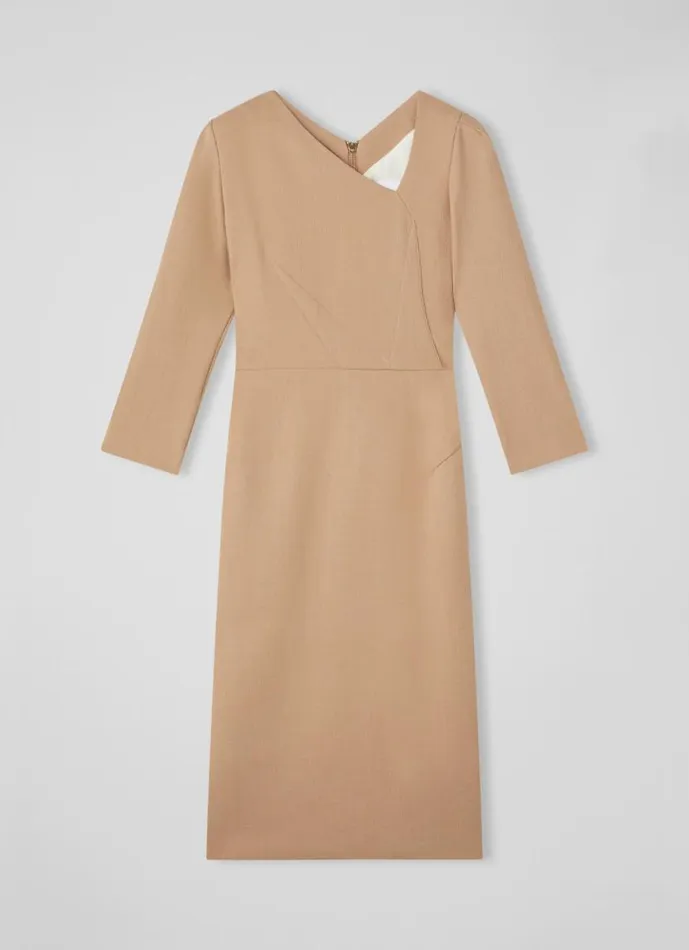 Women Alexis Caramel Wool Crepe Shift Dress Natural LKBennett Dresses