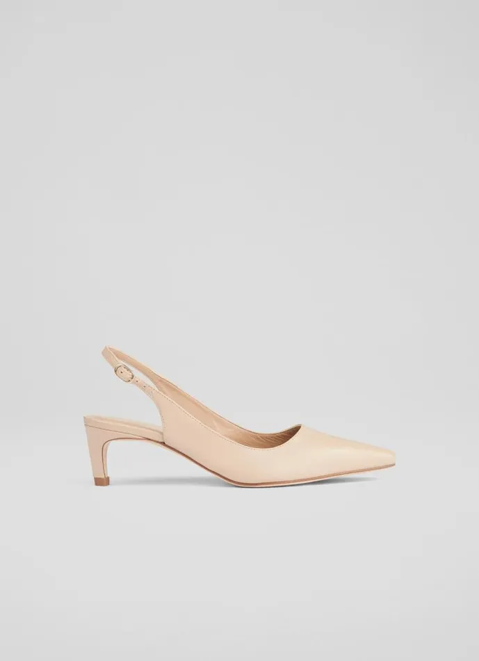 Women Alyssa Cream Leather Kitten Heel Slingbacks Light Brown LKBennett Court Shoes