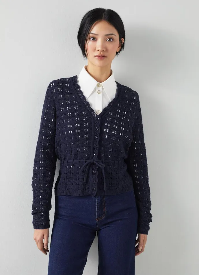 Women Amie Navy Organic Cotton Cardigan Navy LKBennett Knitwear