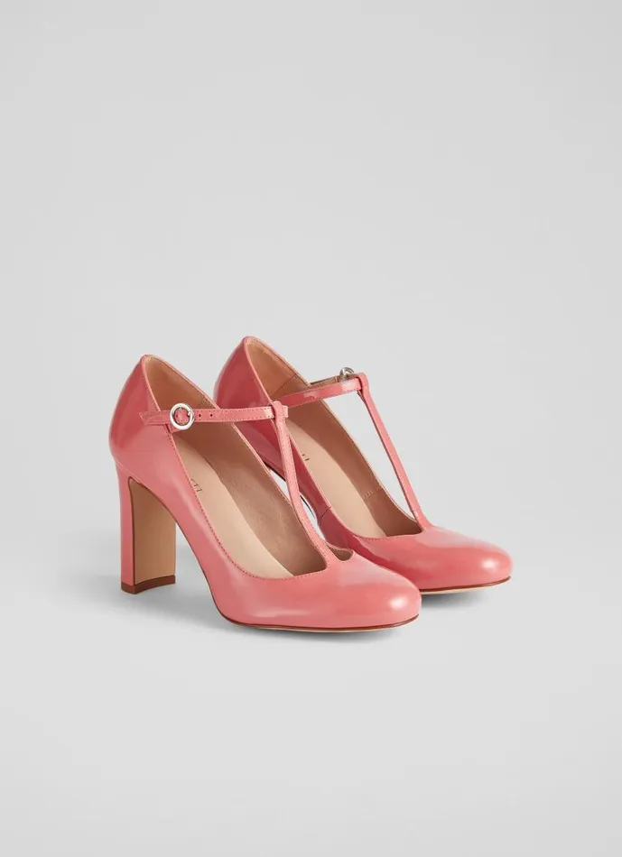 Women Annalise Coral Patent Leather TBar Mary Jane Shoes Coral LKBennett Court Shoes