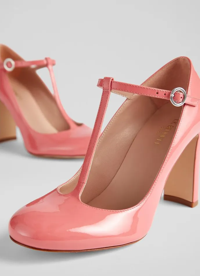 Women Annalise Coral Patent Leather TBar Mary Jane Shoes Coral LKBennett Court Shoes
