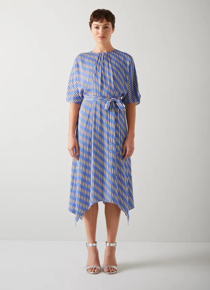 Women Anni Blue Geometric Print Handkerchief Hem Dress Multi LKBennett Dresses Women Anni Blue Geometric Print Handkerchief Hem Dress Multi LKBennett Dresses