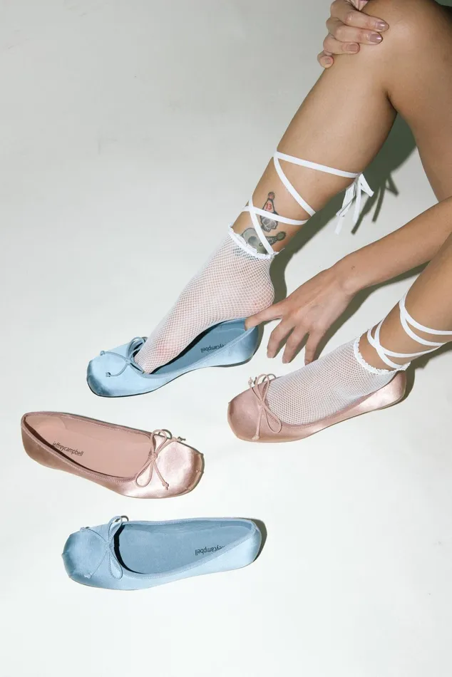 Women Ballet Flats Jeffrey Campbell TUTU Light Grey Satin
