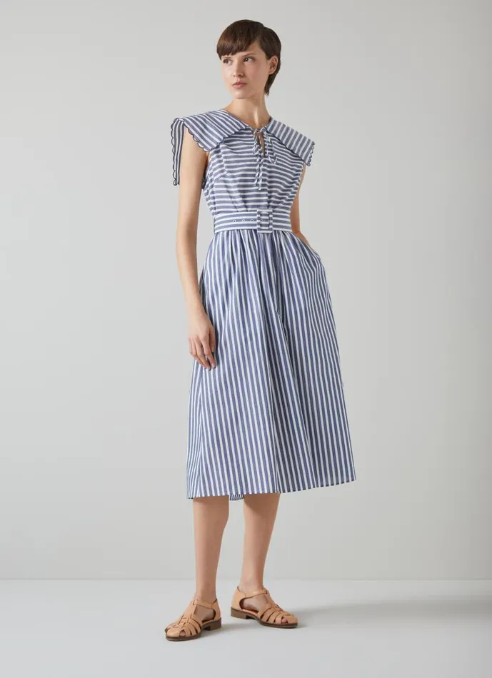 Women Beau Blue And Cream Striped Cotton Sun Dress Navy Cream LKBennett Dresses