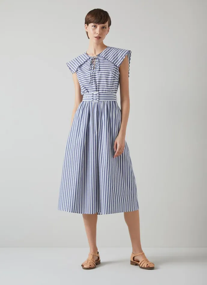 Women Beau Blue And Cream Striped Cotton Sun Dress Navy Cream LKBennett Dresses Women Beau Blue And Cream Striped Cotton Sun Dress Navy Cream LKBennett Dresses
