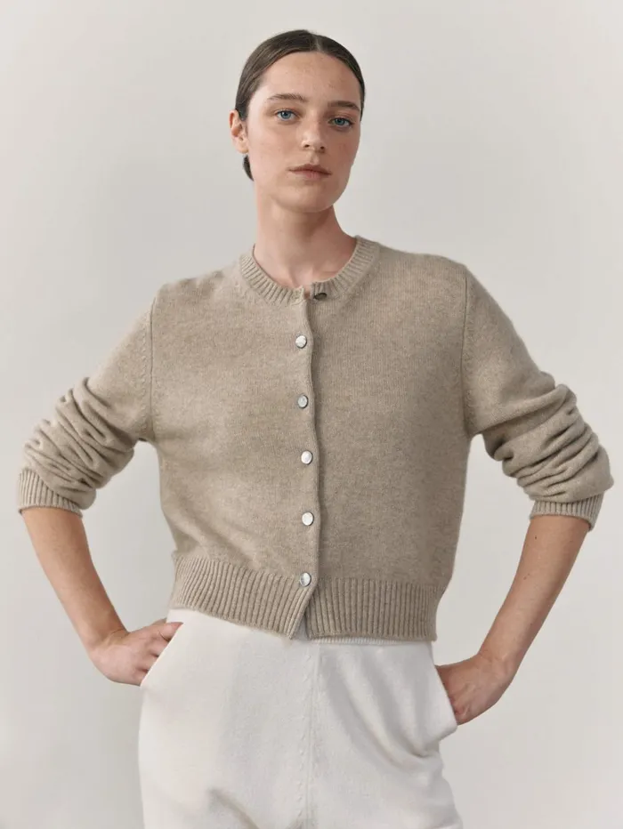 Women Begg X Co Cardigans Hepburn Golfer Cashmere Cardigan Natural Melange