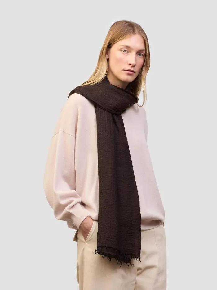 Women Begg X Co Scarves Staffa Solid Cashmere Silk Scarf Dark Cocoa