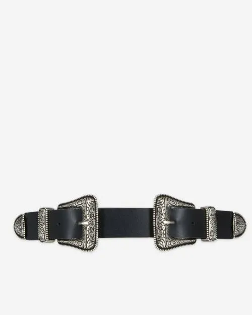 Women Belts The Kooples Wide Black Leather Belt Black