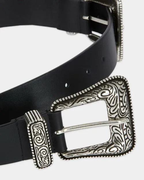 Women Belts The Kooples Wide Black Leather Belt Black