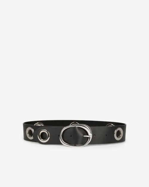 Women Belts The Kooples Wide Black Leather Belt With Eyelets Black
