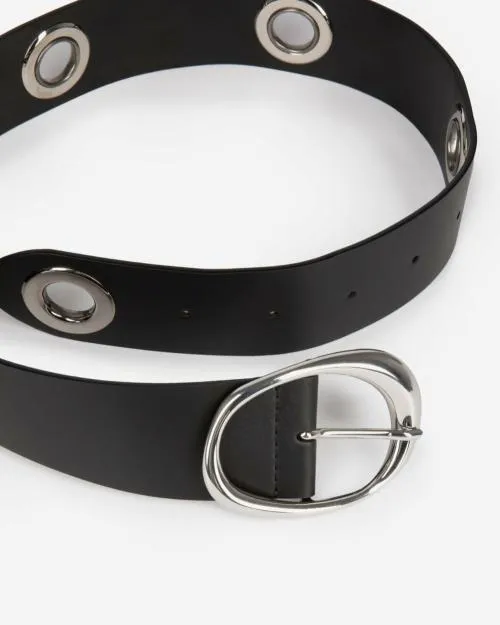 Women Belts The Kooples Wide Black Leather Belt With Eyelets Black