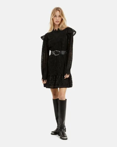 Women Belts The Kooples Wide Black Leather Belt With Eyelets Black