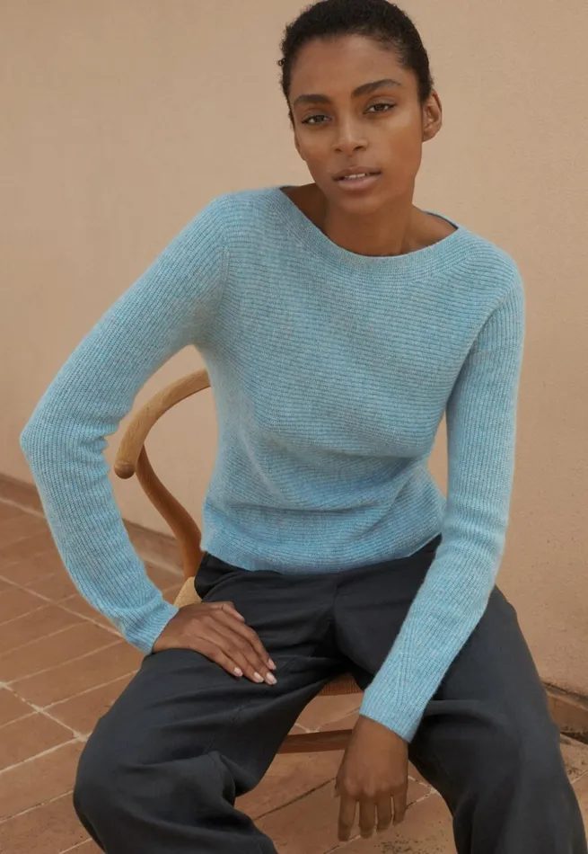 Women Boatneck Sweater Aqua Poetry Fashion Sweaters