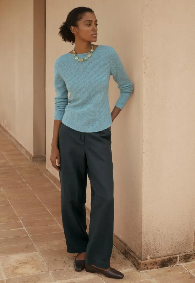 Women Boatneck Sweater Aqua Poetry Fashion Sweaters