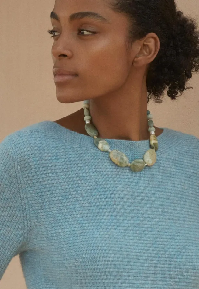 Women Boatneck Sweater Aqua Poetry Fashion Sweaters