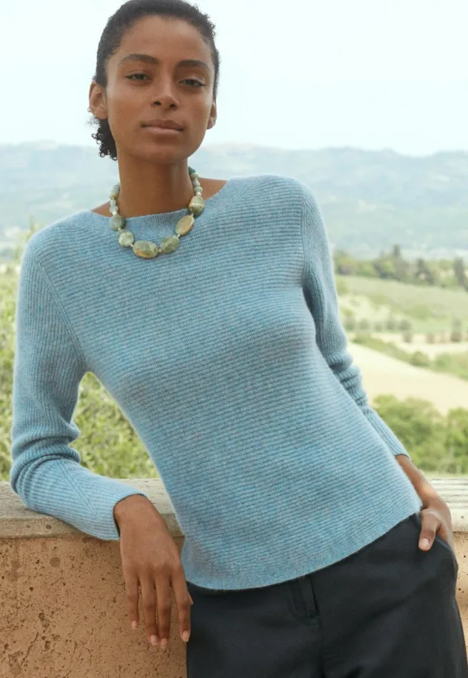 Women Boatneck Sweater Aqua Poetry Fashion Sweaters