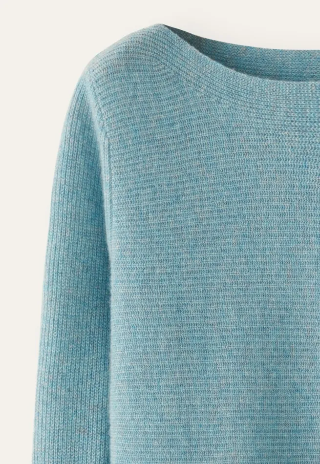 Women Boatneck Sweater Aqua Poetry Fashion Sweaters