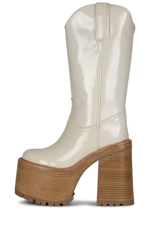Women Boot Jeffrey Campbell GRAVEYARD Ivory Crinkle Patent