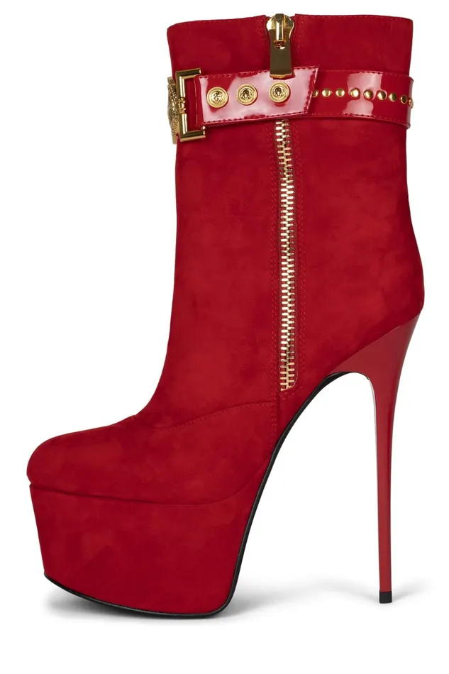 Women Boot Jeffrey Campbell LEOLADY Red Suede Gold