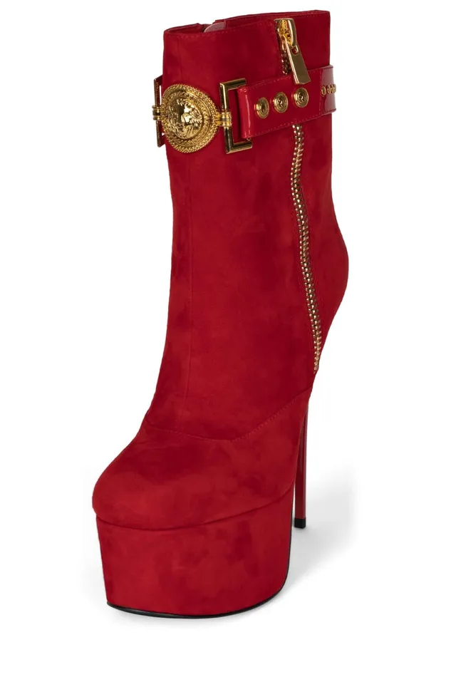 Women Boot Jeffrey Campbell LEOLADY Red Suede Gold