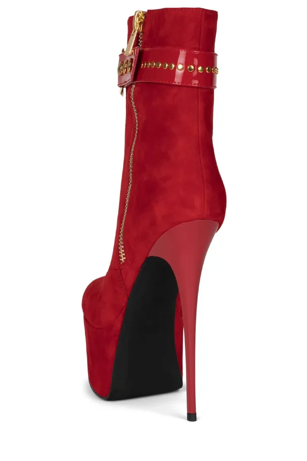 Women Boot Jeffrey Campbell LEOLADY Red Suede Gold