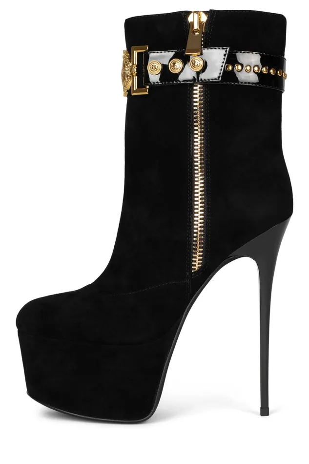 Women Boot Jeffrey Campbell LEOLADY Red Suede Gold