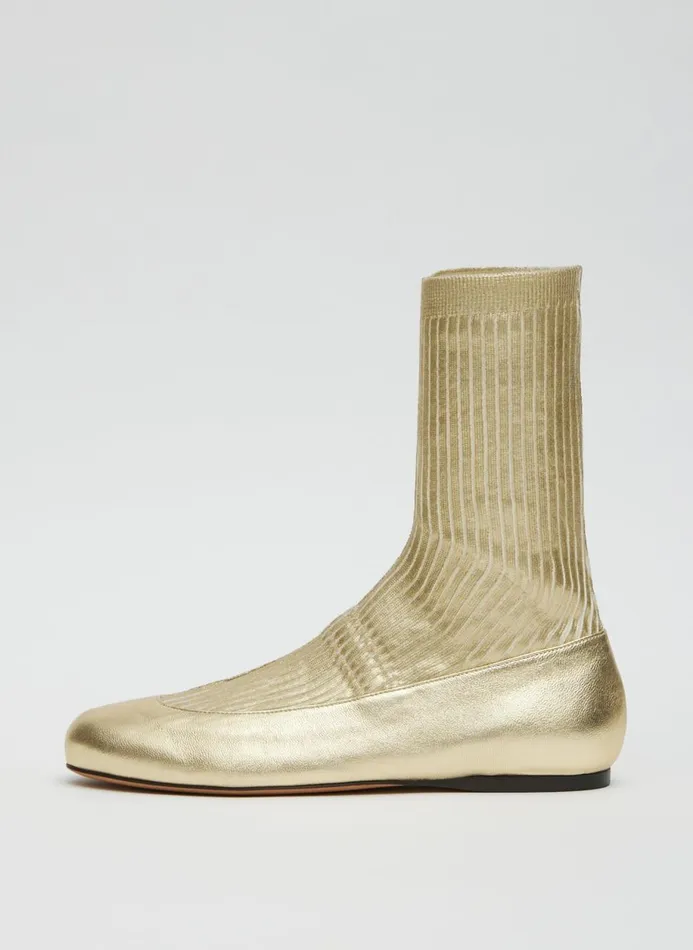 Women Boots Tibi Borg Metallic Sock Shoe Gold