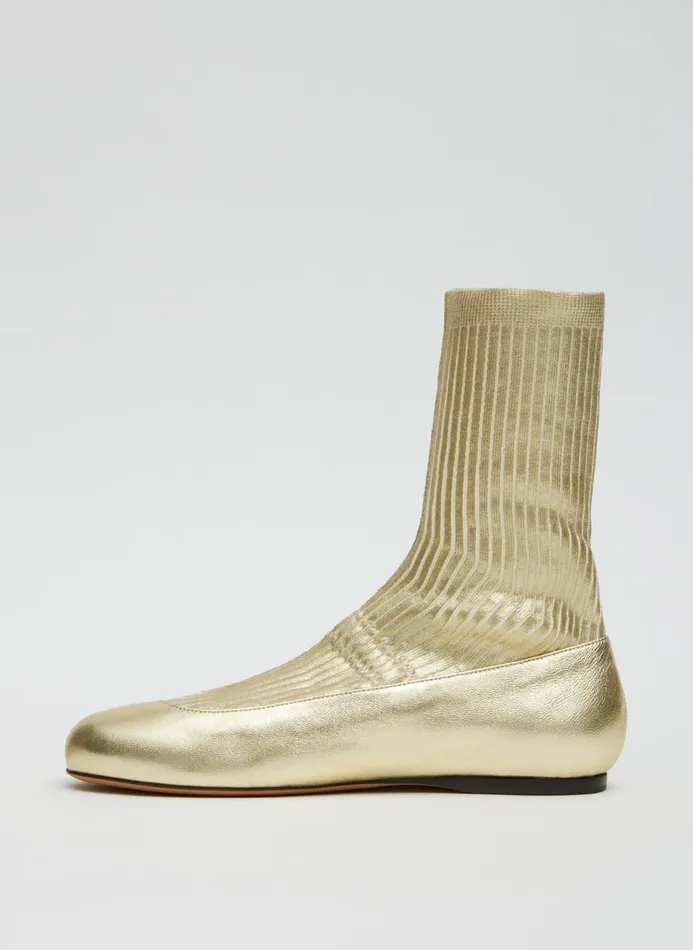 Women Boots Tibi Borg Metallic Sock Shoe Gold
