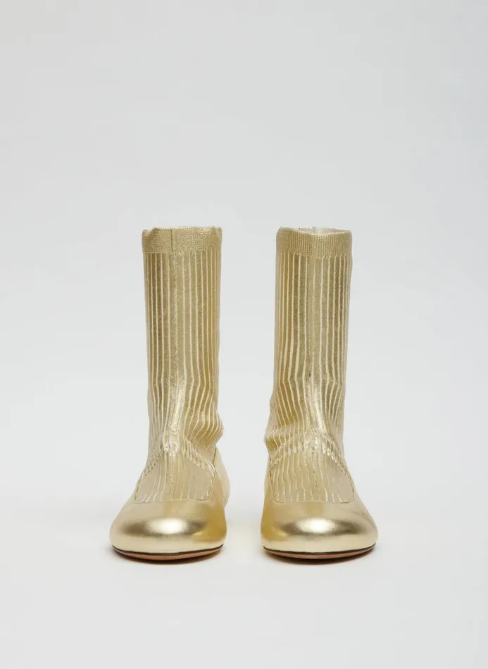 Women Boots Tibi Borg Metallic Sock Shoe Gold