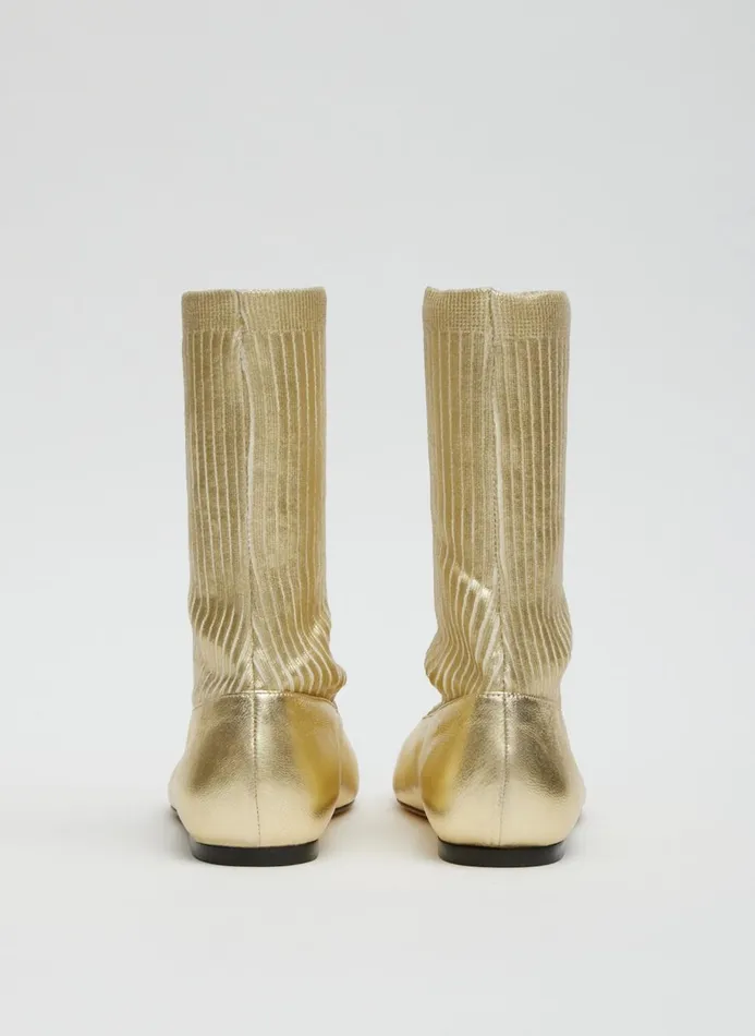 Women Boots Tibi Borg Metallic Sock Shoe Gold