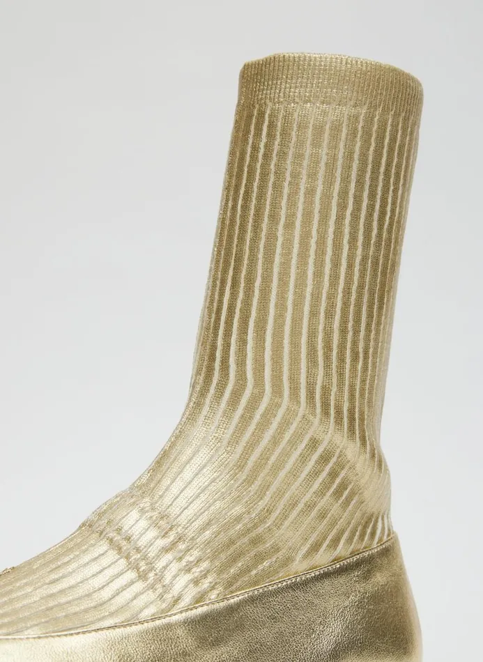 Women Boots Tibi Borg Metallic Sock Shoe Gold