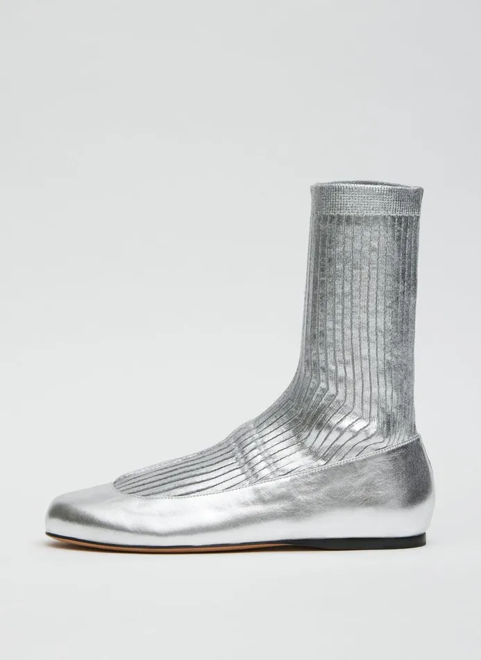 Women Boots Tibi Borg Metallic Sock Shoe Silver