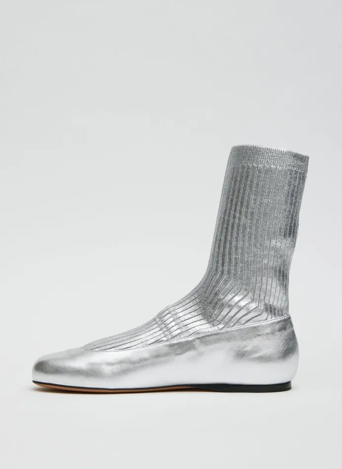 Women Boots Tibi Borg Metallic Sock Shoe Silver