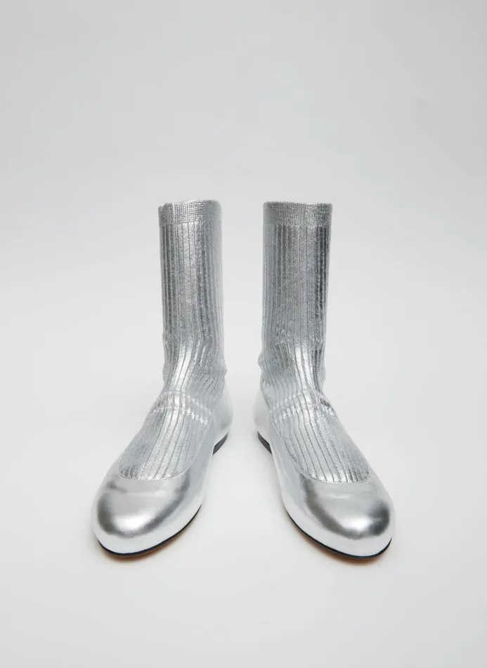 Women Boots Tibi Borg Metallic Sock Shoe Silver