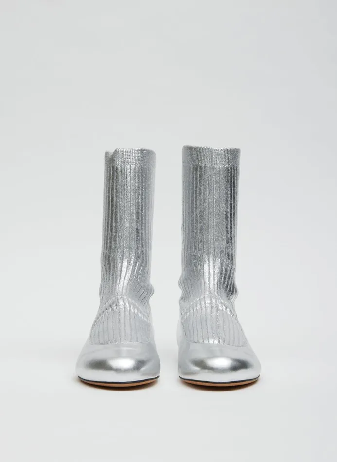 Women Boots Tibi Borg Metallic Sock Shoe Silver