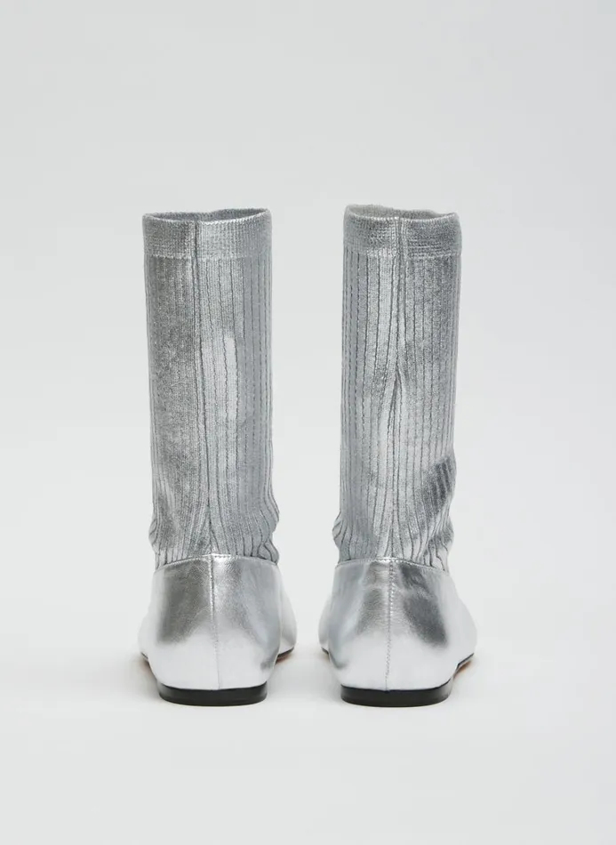 Women Boots Tibi Borg Metallic Sock Shoe Silver