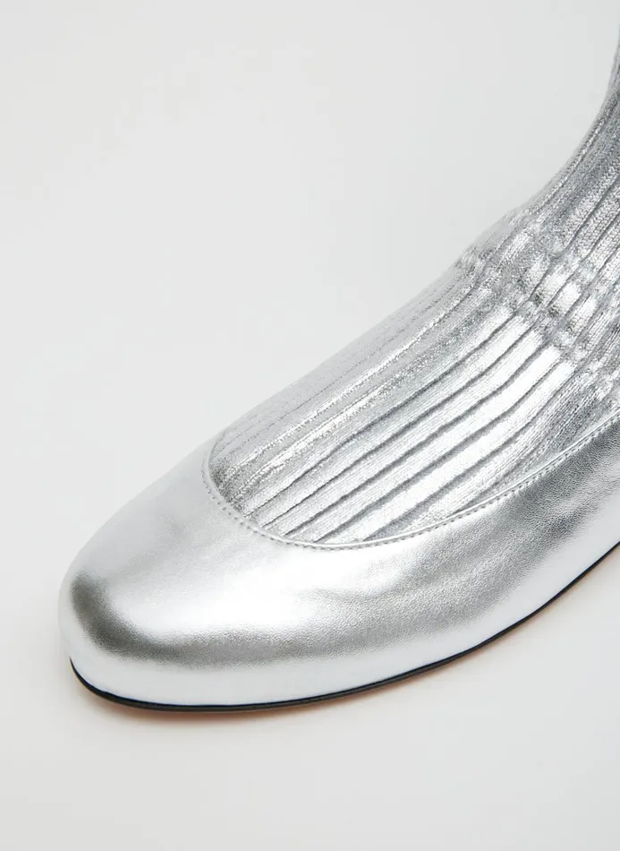 Women Boots Tibi Borg Metallic Sock Shoe Silver