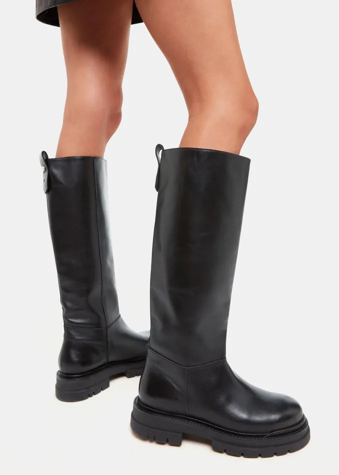 Women Boots Whistles Black Maceo Lug Sole Knee High Boot