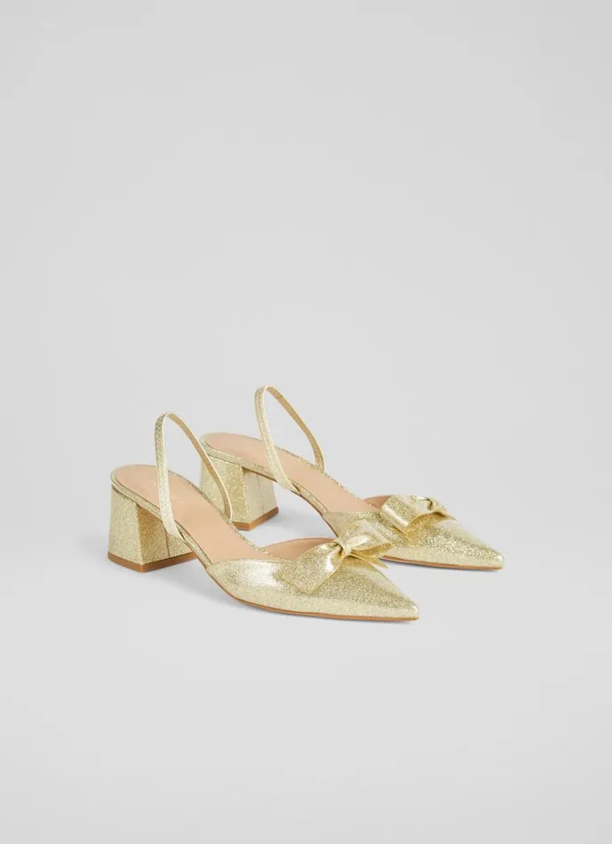 Women Cadence Gold Glitter BowFront Slingbacks Gold LKBennett Court Shoes Women Cadence Gold Glitter BowFront Slingbacks Gold LKBennett Court Shoes