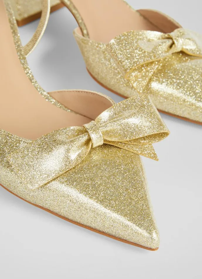 Women Cadence Gold Glitter BowFront Slingbacks Gold LKBennett Court Shoes Women Cadence Gold Glitter BowFront Slingbacks Gold LKBennett Court Shoes