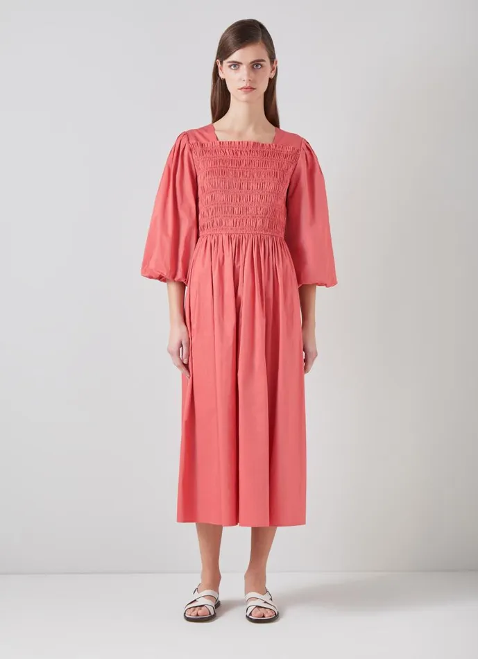 Women Calister Dark Pink Organic Cotton Shirred Dress Rose LKBennett Dresses Women Calister Dark Pink Organic Cotton Shirred Dress Rose LKBennett Dresses