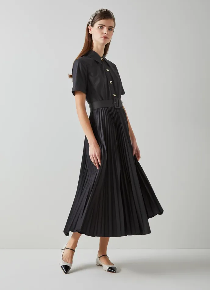 Women Cally Black Pleated Shirt Dress Black LKBennett Dresses