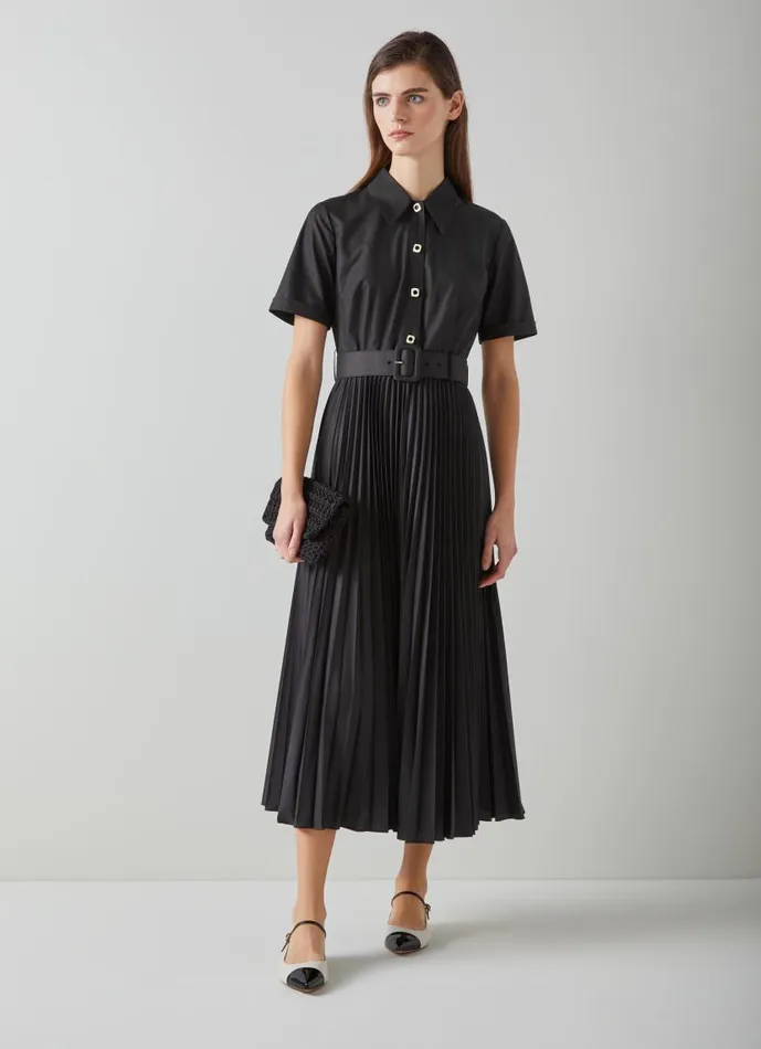 Women Cally Black Pleated Shirt Dress Black LKBennett Dresses Women Cally Black Pleated Shirt Dress Black LKBennett Dresses