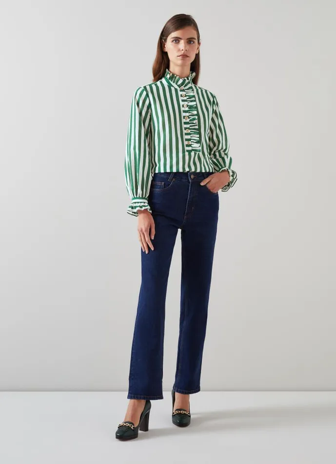 Women Camille Green And White Stripe CottonSilk Blend Shirt Green White LKBennett Tops