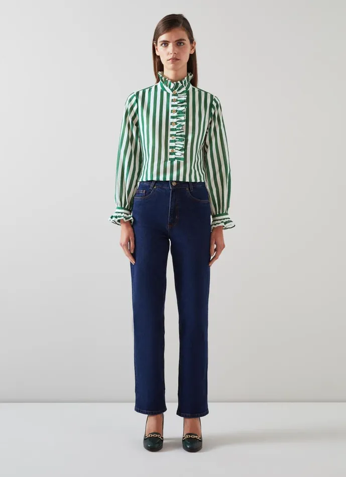 Women Camille Green And White Stripe CottonSilk Blend Shirt Green White LKBennett Tops Women Camille Green And White Stripe CottonSilk Blend Shirt Green White LKBennett Tops