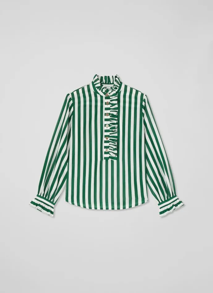Women Camille Green And White Stripe CottonSilk Blend Shirt Green White LKBennett Tops Women Camille Green And White Stripe CottonSilk Blend Shirt Green White LKBennett Tops